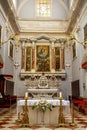 Interior of the Venetian school church with paintings on stone. Travel