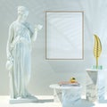 Interior vertical orientation poster mockup with antique greek sculpture