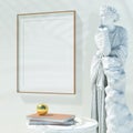 Interior vertical orientation poster mockup with antique greek sculpture muse Polyhymnia. Rendering, 3d illustration