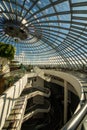 Interior vertical view of the restaurant and glass dome of Reykjavik`s iconic landmark; the Royalty Free Stock Photo