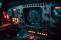 Interior view of airplane cockpit.generative ai Royalty Free Stock Photo