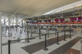 Interior view of airport with check-in counters for flight and baggage drop. New York. Royalty Free Stock Photo