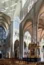 Interior view of the Amiens Cathedral with the High Gothic architecture of the central and side naves