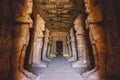 Interior View with an Ancient Egyptian Statues of Ramesses linked to the god Osiris in the Great Temple at Abu Simbel Royalty Free Stock Photo