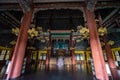 The interior view of the ancient king's hall at Changdeokgung Palace in Seoul, South Korea