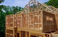 Interior view of a house under construction home framing Royalty Free Stock Photo