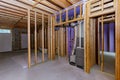 Interior view of a basement under construction home framing beam in home heating system Royalty Free Stock Photo