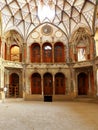 Interior view of Boroujerdi`s house with beautiful design and old doors and carving on the ceiling and walls, Kashan, Iran