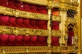 An interior view of the box seats at the Opera de Paris, Palais Garnier.