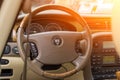 Interior view of brightly green Jaguar S-type 2007 Royalty Free Stock Photo