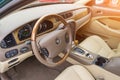 Interior view of brightly green Jaguar S-type 2007 Royalty Free Stock Photo