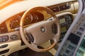 Interior view of brightly green Jaguar S-type 2007 Royalty Free Stock Photo
