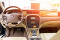 Interior view of brightly green Jaguar S-type 2007 Royalty Free Stock Photo