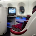 Interior view of Business Class Qatar Airways,Flight Doha Milan Airbus 350