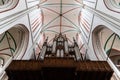 Interior view of the Cathedral of Schwerin, Germany. Low angle view of organ