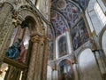 Interior view at the Charola of the Convent of Christ, magnificent Knights Templar architecture, round church altar, paintings and