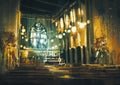 interior view of a church and dramatic light Royalty Free Stock Photo