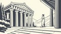 Interior View of a Classic Greek Temple with Figure and Columns, vector design Generative AI Royalty Free Stock Photo