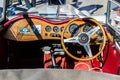 Interior view of a classical British old-timer MG Gentry car with a dashboard and a steering wheel Royalty Free Stock Photo