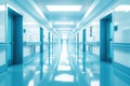 An interior view of clinic in serene spacious hospital hallway