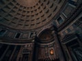 Interior view of the coffered concrete dome and the detail on the walls of the Pantheon, Rome, Italy Royalty Free Stock Photo