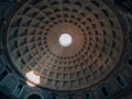 Interior view of the coffered concrete dome of the Pantheon Temple, Rome, Italy