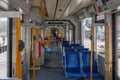 Interior view of empty light rail Tram. Royalty Free Stock Photo