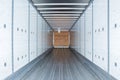 Interior view of empty semi truck dry van trailer