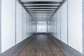 Interior view of empty semi truck dry van trailer