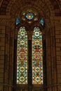 Interior view of famous stained glass windows of CSMT or VT a UNESCO world Heritage