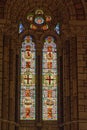 Interior view of famous stained glass windows of CSMT or VT a UNESCO world Heritage