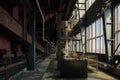 Interior view of former abandon coal mine industrial building and old rusty coal-washing plant and machine at Zeche Zollverein Royalty Free Stock Photo