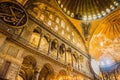 Interior view of the Hagia Sophia Church of the Holy Wisdom. Hagia Sophia Ayasofya is populer tourist attraction. Dome view