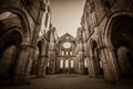 Interior view of the iconic roofless Abbey of San Galgano, a Cistercian Monastery in the town of Chiusdino, province of Siena