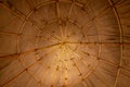 Interior view of an Indian sweat lodge. Star-shaped willow sticks