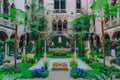 Interior view of the inner courtyard and garden of Isabella Stewart Gardner Museum in Boston