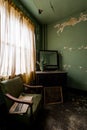 Derelict Intact Guest Room with Dresser + Flowers - Abandoned Wyoming Hotel - Mullens, West Virginia