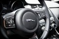 Interior view of the Jaguar F-Type sports car at the Paris Motor Show. France - October 3, 2018