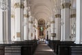 Interior view of the Jesuitenkirche church in Heidelberg, Germany, looking down the nave to the altar