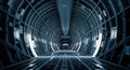 Interior view of a large cargo airplane showing its structural framework and empty space Royalty Free Stock Photo