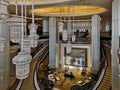 Interior view of a luxurious hotel, modern light chandelier in the hall Royalty Free Stock Photo
