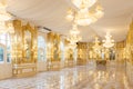 Interior view of luxury mirror room or hall decorated with chandelier Royalty Free Stock Photo