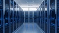 Modern Data Center Server Room with Glowing Blue Lights Royalty Free Stock Photo