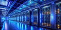 Modern Data Center Server Room with Blue LED Lighting Royalty Free Stock Photo