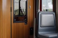 Interior vintage view of empty light rail Tram. Royalty Free Stock Photo