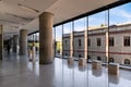 Interior view of the new Acropolis Museum in Athens city with view to the Acropolis of Athens