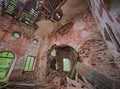 Old abandoned church interior in the forest Royalty Free Stock Photo