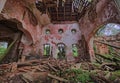 Old abandoned church interior in the forest Royalty Free Stock Photo