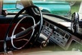 Interior view of old vintage car. View on dashboard of classic car Royalty Free Stock Photo