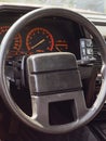 Interior view of old vintage car. View on dashboard of classic car Royalty Free Stock Photo